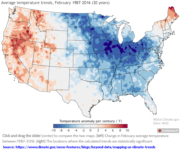Temperature Map Of The Usa United - MAP USA Average Temperature Anomaly 1996 2016 (NOAA NCEI%2C Climate.Gov) 12 2017 